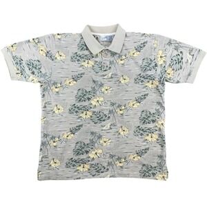 OP Ocean Pacific Men's Large Sailboat Print Polo Shirt Tropical Floral Cotton